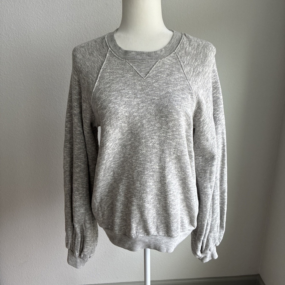 Ulla Johnson Crewneck Pullover Sweatshirt Puff Sleeve Gray Minimalist FLAW
